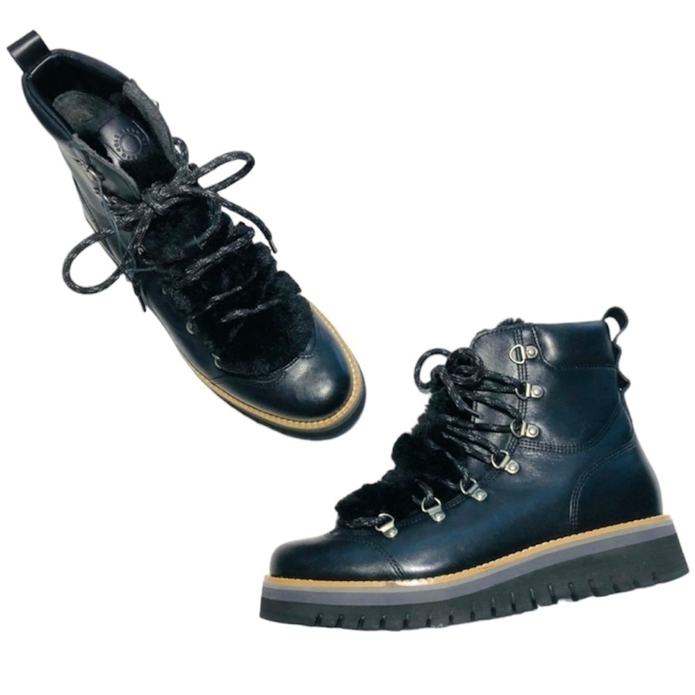 NEW Cole Haan Black ZeroGrand Lodge Hiker Lace-Up Faux Fur Ankle Boots size 6